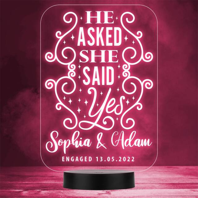 She Said Yes Engagement Personalised Gift Colour Changing Night Light - image 1