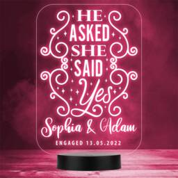 She Said Yes Engagement Personalised Gift Colour Changing Night Light - thumbnail 1