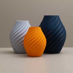 Orange & Navy Blue Swirl Vase Set Decorative Ornaments, Home Decor - thumbnail 1