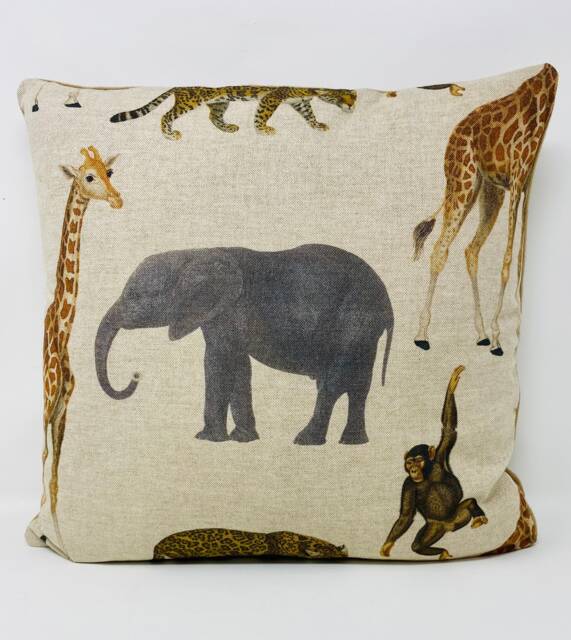 Jungle Print Cushion, Cushion Cover, Safari Decor, Monkey Nursery Elephant - image 1