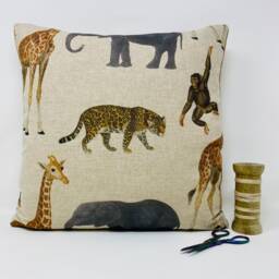 Jungle Print Cushion, Cushion Cover, Safari Decor, Monkey Nursery Elephant - thumbnail 2