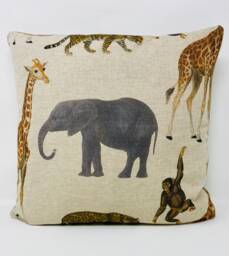 Jungle Print Cushion, Cushion Cover, Safari Decor, Monkey Nursery Elephant - thumbnail 1