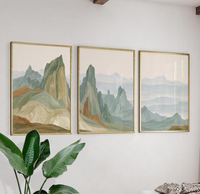 Abstract Mountain Trio, Neutral Landscape Wall Art Set - image 1