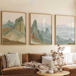 Abstract Mountain Trio, Neutral Landscape Wall Art Set - thumbnail 4