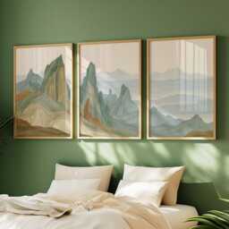 Abstract Mountain Trio, Neutral Landscape Wall Art Set - thumbnail 2