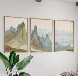Abstract Mountain Trio, Neutral Landscape Wall Art Set - thumbnail 1