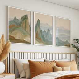 Abstract Mountain Trio, Neutral Landscape Wall Art Set - thumbnail 3