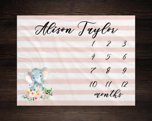 Elephant Milestone Blanket Month Baby Watch Me Grow Growth Tracker Fleece Shower Personalize Newborn Gift - image 1