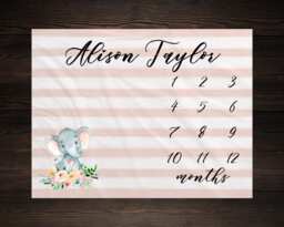 Elephant Milestone Blanket Month Baby Watch Me Grow Growth Tracker Fleece Shower Personalize Newborn Gift - thumbnail 1