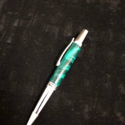 Beautiful, Hand-Crafted Wood Pen, Curly Poplar, Teal Stabilized, Stunning Depth & Movement, Elegant Chrome Fittings - Wow - thumbnail 2