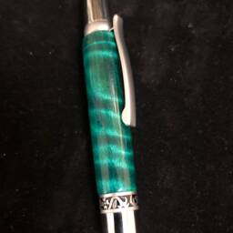 Beautiful, Hand-Crafted Wood Pen, Curly Poplar, Teal Stabilized, Stunning Depth & Movement, Elegant Chrome Fittings - Wow - thumbnail 3