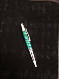 Beautiful, Hand-Crafted Wood Pen, Curly Poplar, Teal Stabilized, Stunning Depth & Movement, Elegant Chrome Fittings - Wow - thumbnail 1