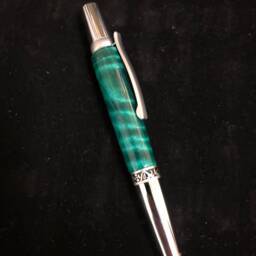 Beautiful, Hand-Crafted Wood Pen, Curly Poplar, Teal Stabilized, Stunning Depth & Movement, Elegant Chrome Fittings - Wow - thumbnail 4