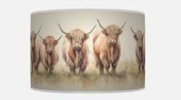 Highland Cow Lampshade - Rustic Scottish Farmhouse Drum Pendant Light Shade - thumbnail 1