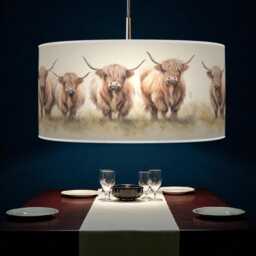 Highland Cow Lampshade - Rustic Scottish Farmhouse Drum Pendant Light Shade - thumbnail 3