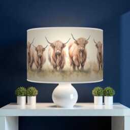 Highland Cow Lampshade - Rustic Scottish Farmhouse Drum Pendant Light Shade - thumbnail 2