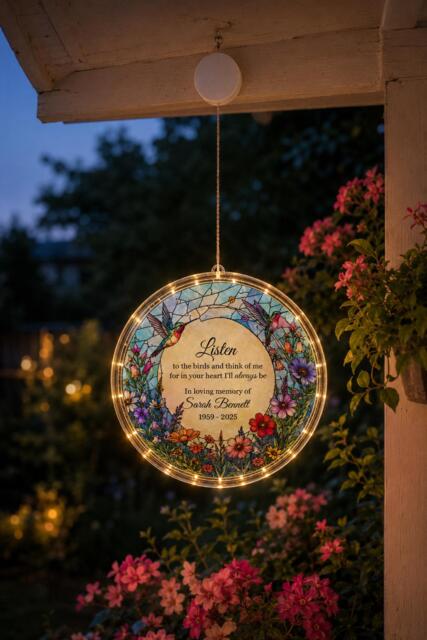 Memorial Led Hanging Light, Personalized Porch Suncatcher, Front Yard Sympathy Garden Decor - image 1