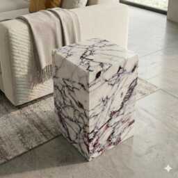 Calacatta Viola Genuine Marble Side Table - Plinth End - thumbnail 2