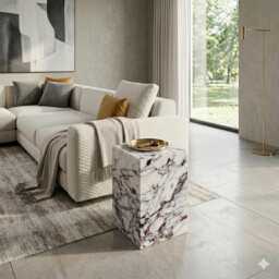 Calacatta Viola Genuine Marble Side Table - Plinth End - thumbnail 4