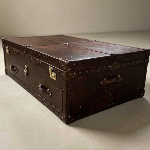 Custom Leather Trunk, English Handmade Luxury Bespoke Chest For Living Room, Hand Dyed Unique - image 1