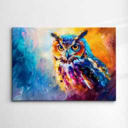 Majestic Owl Animal Abstract Rainbow Oil Painting Splatter Style Wall Art Framed Canvas Poster Print, Home/Office Room Decor Gifts - thumbnail 3