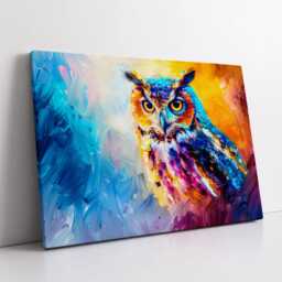 Majestic Owl Animal Abstract Rainbow Oil Painting Splatter Style Wall Art Framed Canvas Poster Print, Home/Office Room Decor Gifts - thumbnail 2