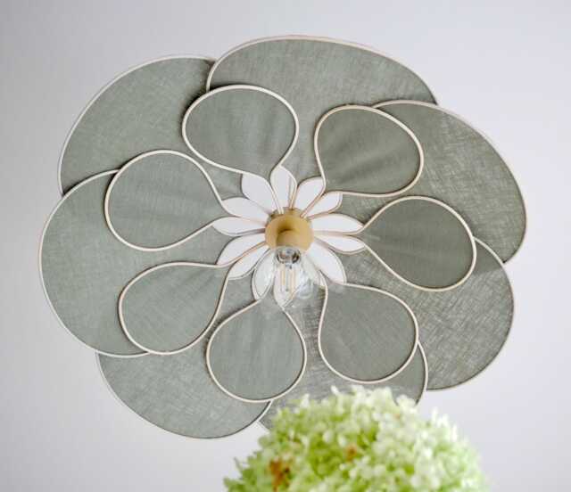 4. 14-Petal Linen & Rattan Flower Pendant Light - Chandelier Lamp Wall Handmade - image 1