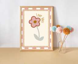 Pretty Love You Flower With A Boho Colour Palette. Perfect For Girls Room, Playroom Or Nursery - Print Only - thumbnail 1
