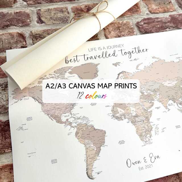Personalised A2/A3 Unframed Canvas World Map, Vintage Or Modern Wall Art, Make Your Own Pinboard Colouring Map - image 1