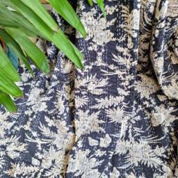 Kantha Stitch Pure Cotton Reversible Bed/Sofa Throw King Size Handmade Floral Indian Dohar Elegant Black Beige Oriental Gardenia Botanical - thumbnail 2