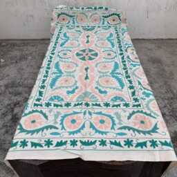 Handcrafted Suzani Quilt - Cotton Fabric, Vibrant Boho Embroidery, Reversible Decorative Bedspread - thumbnail 2