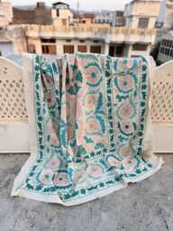 Handcrafted Suzani Quilt - Cotton Fabric, Vibrant Boho Embroidery, Reversible Decorative Bedspread