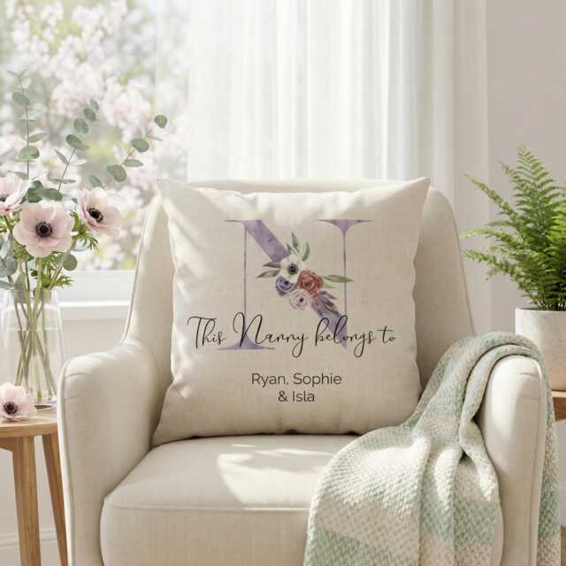 Personalised Nanny Initial Cushion - This Belongs To Gift - image 1