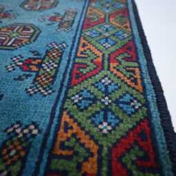 Blue 2x6 Ft Short Runner Rug, Handmade Wool Rug, Tekke Mowri Gul Design Rug Afghan Runner, Turkmen Tribal Hallway Entry Way - thumbnail 4