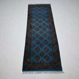 Blue 2x6 Ft Short Runner Rug, Handmade Wool Rug, Tekke Mowri Gul Design Rug Afghan Runner, Turkmen Tribal Hallway Entry Way - thumbnail 2