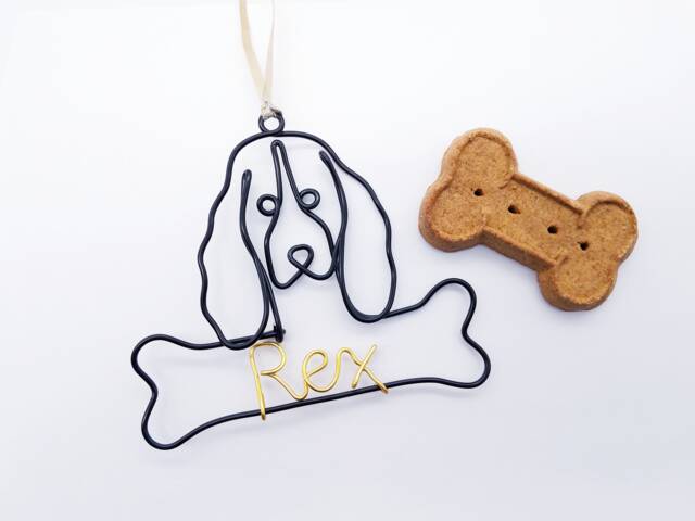 Wire English Springer Spaniel Ornament, Personalized Dog Bone Christmas Gift - image 1