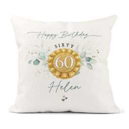 Personalised 60Th Birthday Cushion - Eucalyptus Sixty, Friend, Wife, Sister For Her Gift - thumbnail 1