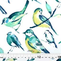 Birdwatcher Color Turquoise Watercolor Bird Floral Green Linen Blend Curtain, Valance Pleated, Lined Drapery Panel Offered As Upgrades - thumbnail 2