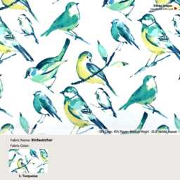 Birdwatcher Color Turquoise Watercolor Bird Floral Green Linen Blend Curtain, Valance Pleated, Lined Drapery Panel Offered As Upgrades - thumbnail 1