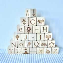 Exclusive Engraved Beech Wood Alphabet Blocks - UK Handcrafted Baby Gift