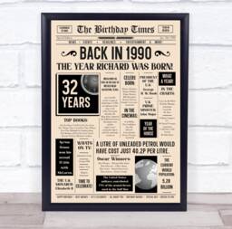 1990 Newspaper Any Age Year You Were Born Birthday Facts Personalised Gift Print - thumbnail 1