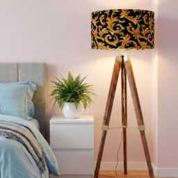 Handmade By Order Luxury Gold Grange Pattern in Black Velvet Drum Lamp Shade Pendant Light All Shapes & Sizes Available - thumbnail 2