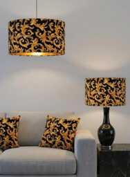Handmade By Order Luxury Gold Grange Pattern in Black Velvet Drum Lamp Shade Pendant Light All Shapes & Sizes Available - thumbnail 1