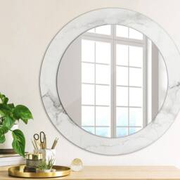 White Marble, White, Round Mirror Frame, Colorful, Glass Wall Art, Printed - thumbnail 4
