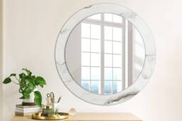 White Marble, White, Round Mirror Frame, Colorful, Glass Wall Art, Printed - thumbnail 1