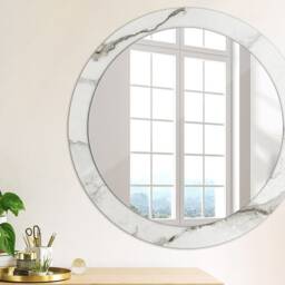 White Marble, White, Round Mirror Frame, Colorful, Glass Wall Art, Printed - thumbnail 3