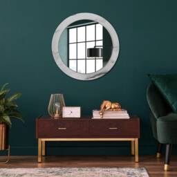 White Marble, White, Round Mirror Frame, Colorful, Glass Wall Art, Printed - thumbnail 2