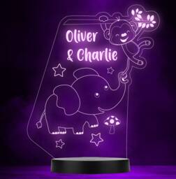 Elephant Monkey Brother Sister Baby Child Colour Change Lamp Night Light - thumbnail 1
