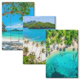 3 Piece Canvas Set - Tropical Beaches With Palm Trees & Crystal Clear Waters, Turquoise Wall Art Print, Landscapes Hanging - thumbnail 2