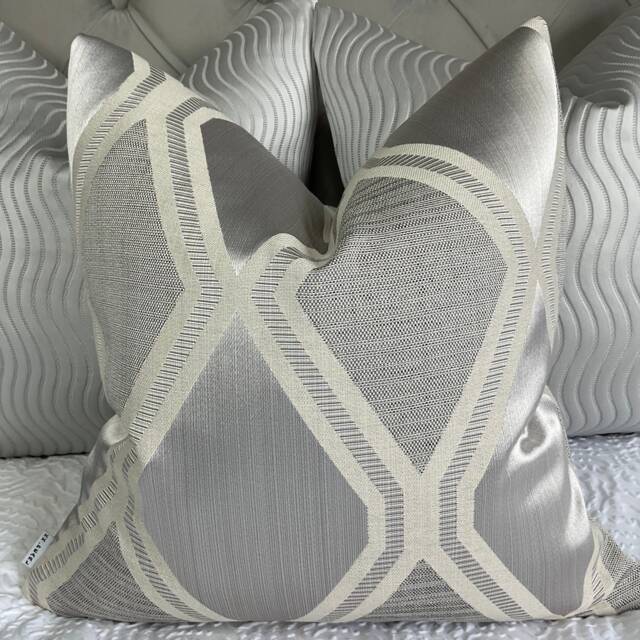 Luxurious Cushion Cover Pillow Throw Textured Geometric Designer Fabric Silver Natural High Quality Handmade in UK - image 1